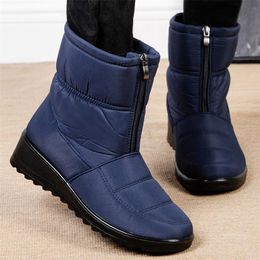 Boots Snow Women Chaussures Fashion Plateforme imperméable Zipper femme plate orteil rond Botas Botas Mujer 221007