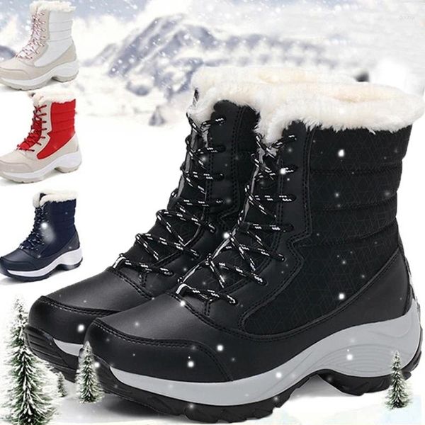 Bottes neige femmes grande taille chaussures à lacets dames fourrure plate-forme cheville doux gros Botas Mujer hiver