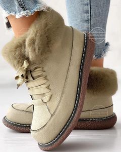 Bottes de neige à lacets doublées pelucheuses pour femmes, chaussures chaudes d'hiver à plateforme en peluche, cheville plate