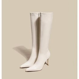 Bottes en cuir souple de haute qualité femmes sur le genou talon Super mince dames sexy longue mode bout pointu fermeture éclair Botas 231019