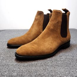Boots Soft Suede Nap Chelsea Boots's Men's Top Quality Quality Boots Boots Hiver Chunky Boot for Men Warm Flats Shoes High Top Botas Mujer