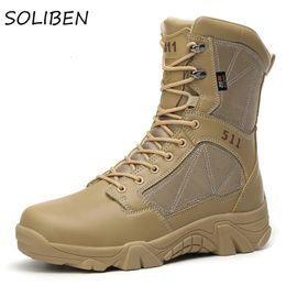 Laarzen SOLIBEN Hoge Kwaliteit Militaire Lederen Combat voor Mannen Boot Infanterie Tactische Leger Ademend Botas Hombre 231120