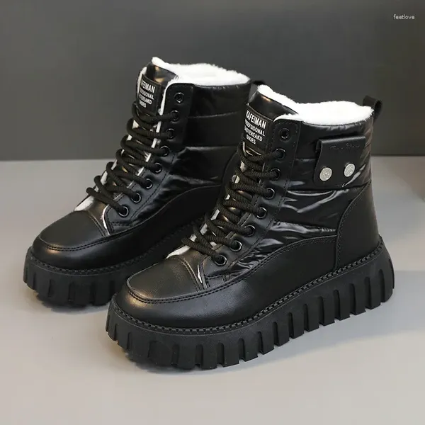 Botas de color sólido nieve para mujeres peluche de invierno cálido aumento de la plataforma casual de las zapatillas de deporte antideslizanes para mujeres