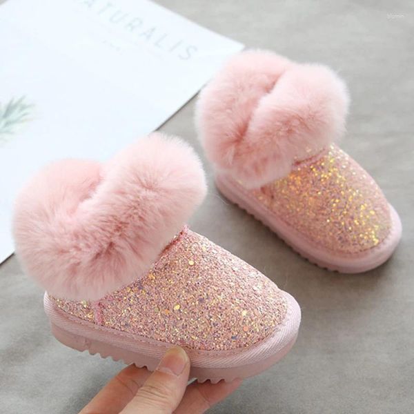 Botas Tobillo brillante para bebés nacidos Invierno Peluche Cálido Nieve Infantil Niños pequeños Glitter Fiesta Princesa Zapatos Navidad