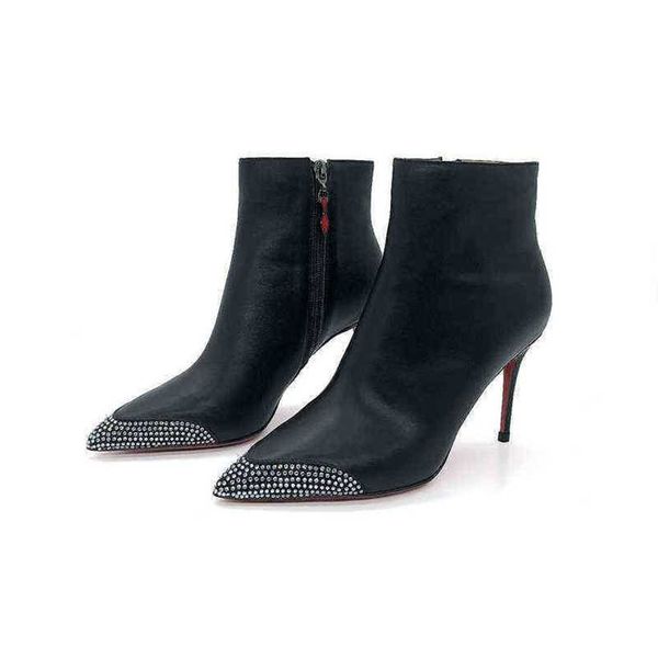 Bottes printemps et automne nouveau style diamant noir cheville bout pointu talons aiguilles sexy mode femmes 220815