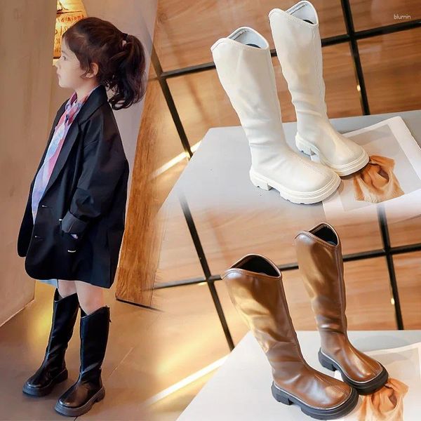 Botas Primavera Otoño Niños High Top para niñas Moda Sólido Hasta la rodilla Suela suave larga Zapatos para niños Princesa Cuero