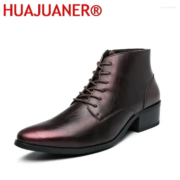 Botas Primavera Autumn Otoño Elegante Business Men's Leather Men Lace-up Vestido sólido Modelo de moda Modelo de moda Show Black Red Mens Zapatos