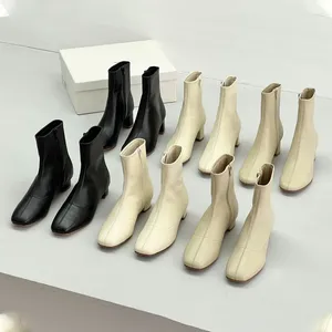 Bottes carrés d'orteil côté zipper femmes solides chaussures genoues botas larges de mujer confort zapatos para concise pompes