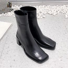 Bottes Squared Toe Elegant Femmes High Heel Side Zip Great Le cuir Luxury All Match Automn Hiver Robe Shoe Chic Dames Bota