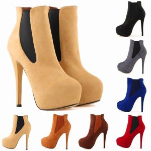 Boots Star Style High Platform Riding Riding Boots Femme 2024 AUTUMN HEEL TALES BOOTS COzy Black Elastic Band Flock Ladies Fashion Boot Short Boot