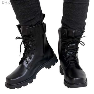 Bottes à bout en acier bottes militaires pour hommes chaussures de sécurité en cuir pour hommes printemps mode dentelle noire cheville plate-forme bottes de moto Z230803