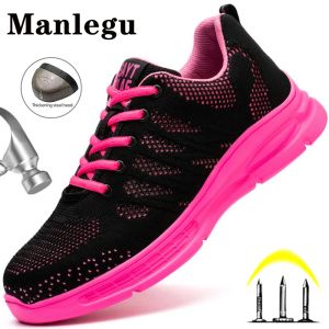 Boots Steel Toe Safety Chaussures Femmes Souffeuses Summer Work Chaussures Femmes Punctureproof Travail Sneakers Légères chaussures indestructibles