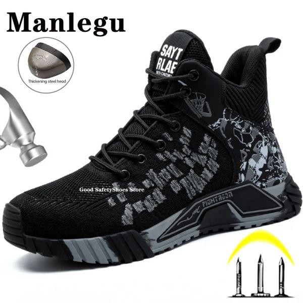 Bottes en acier Toe Travail Sécurité Boots Men Indestructible Boots Boots Punctuprof Safety Shoes Men Work Sneakers Lights Security Work Chaussures