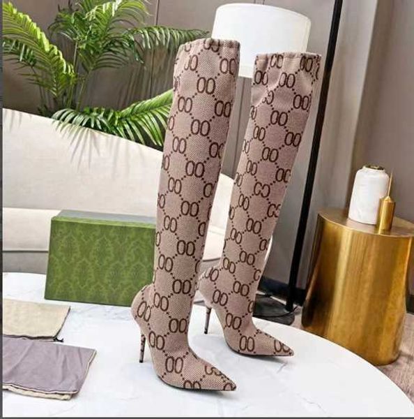 Bottines à talons aiguilles, chaussettes tricotées au-dessus du genou, hautes, extensibles, à bout pointu, The Hacker Project Aria pour femmes, luxe SFDSFS