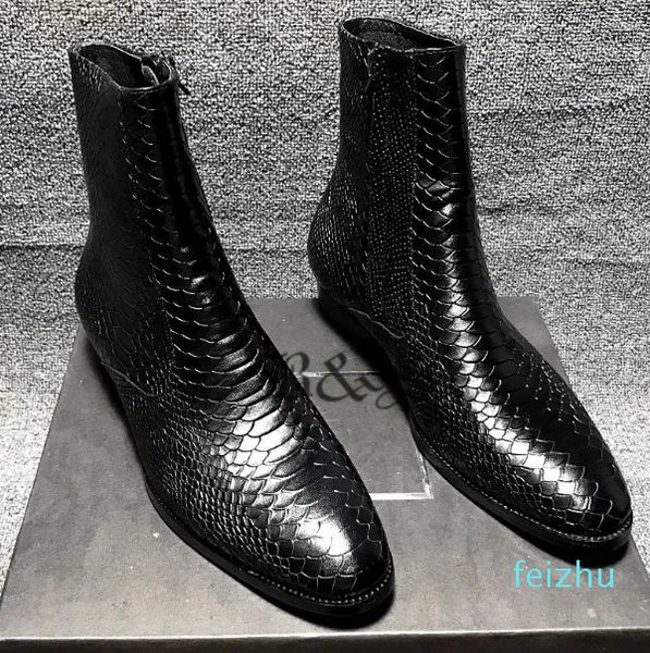 Boots Street Serpentine en cuir véritable pour hommes, bout pointu, robe de mariage personnalisée