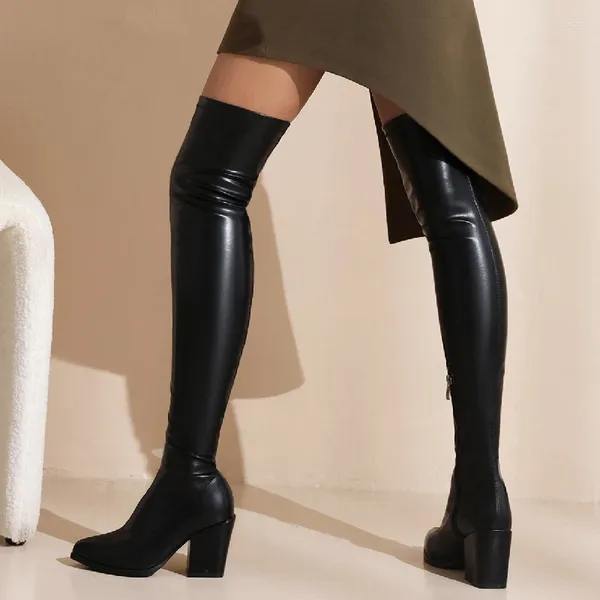 Boots Stretch Cork High Sexy Elastic Slim Women's Over the Knee Boot Fashion Heels Black Red Fetish Long Shoes