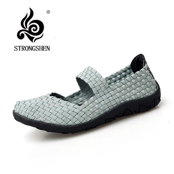Boots Strongshen New Women Chaussures Summer Casual Shoes Flats Breathe Female Femelle Take Walking Shoes Slip on Lady Mandis chaussures faites à la main