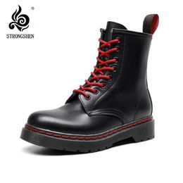 Boots Strongshen Femmes Boots Mesdames Geothe Cuir Cheple Boots Shoots épais Bottom Shoes Winter Spring Furn Warm Lady Boots Motorcycle Chaussures