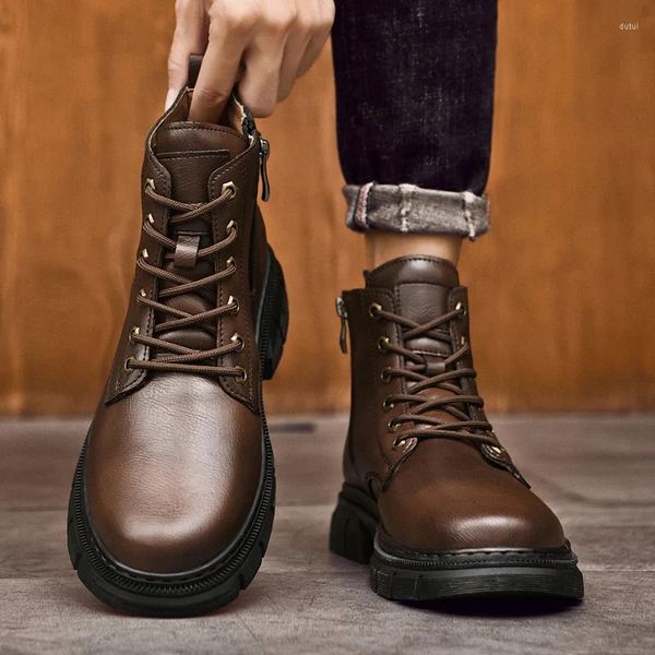 Bottes élégantes militaires tout-match pour hommes chaussures pour hommes en plein air hiver 2023 en cuir véritable décontracté haut haut