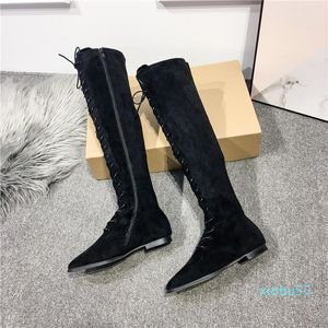 Bottes élégantes côté fermeture éclair femme chaussures noir croix sangle gros talon carré sexy femme enfant daim