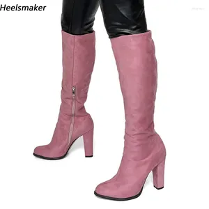 Boots Sukeia Femmes Hiver Knee Faux Suede Chunky Talèled Toe Pink Violet Red Black Unisexe Shoes Lames Us Taille 5-20