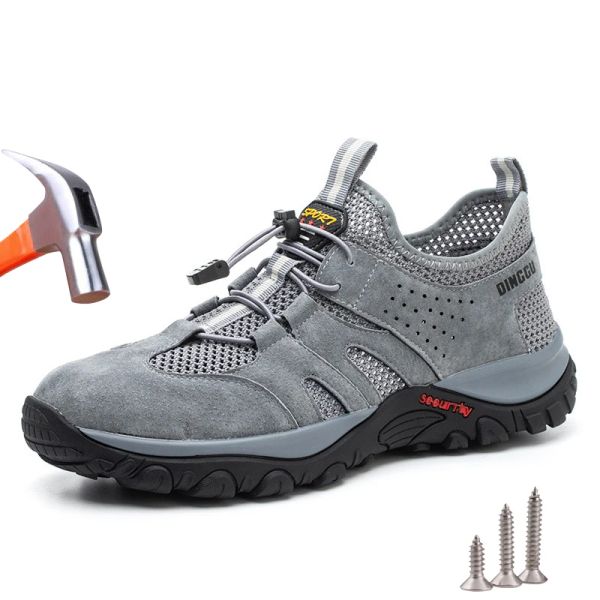 Boots Summer Souhtable Work Safety Chaussures Men Indestructible Steel Toe Antipuncture Safety Boots Comfort Protection Protection Outdoor Work Shoe