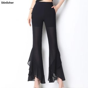 Laarzen zomer chiffon ruches laars cut dames broek broek Korea modekantoor dames werken anklellengte bijgesneden broek vrouwelijke bodems