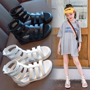 Bottes d'été Sandales coréennes romaines pour les filles enfants mode blanc noir princesse cool modèle chaussures 2024 5 6 8 10 12 y