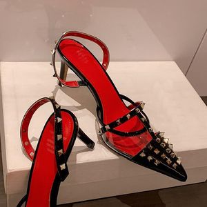 Boots Summer Femmes Black Mesh sexy Pumps peu profonds Design Rivet Spike Decro Fermed Toe Sandals Sandals Slingback Thin High Heels Chaussures