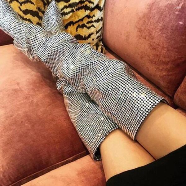 Bottes Super Bling Crystal Over Knee Femme Full Rhingestone Pointe Toe Ladies Finger High Talon Fashion Knight