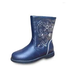 Boots Super Quality 1pair Fashion Leather Flower Children Boot Girl Shoes Kid Zip Gir