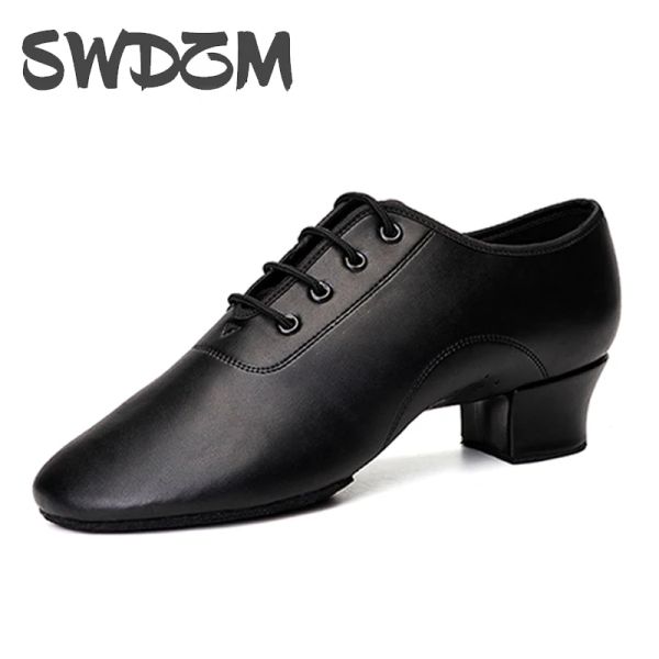 Boots swdzm hommes chaussures de danse latine noires talons bas de la salle de bal chaussures de danse masculine pour garçons tango salsa rumba moderne jazz dance sneaker