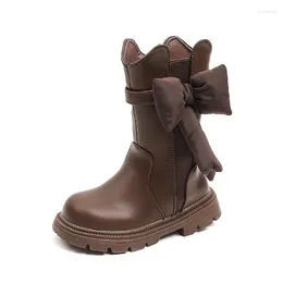 Boots Sweet Girls 'Big Bow Kids Fashion 2023 Winter Kinderkinderen Non-Slip Princess Ankle Drop Simple Korean Pu