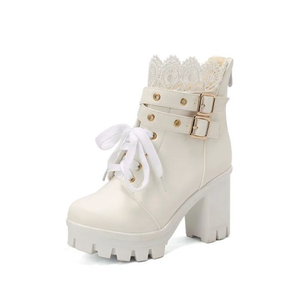 Botas Sweet Lace Zip Princess Cosplay Zapatos Blancos Blancos Mujeres Chunkyplatforma Botas Lolita Lolita Super High Tac Boots Up Boots