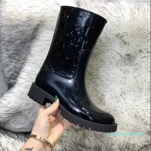 Botas Botas de lluvia altas Zapatos Welly Tacones altos Pvc Goma Plataforma Beeled Rodilla Alta Negro Impermeable Zapatos de lluvia al aire libre Mujeres