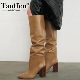Botas Taoffen 2023 en cuero genuino hasta la rodilla zapatos cálidos de invierno para moda fiesta Club calzado tamaño 34-43 230223