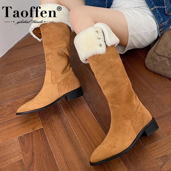 Botas Taoffen Llegados Mujeres rodilla gruesa piel de invierno calienta moda moda diariamente largas vacaciones talla 34-40