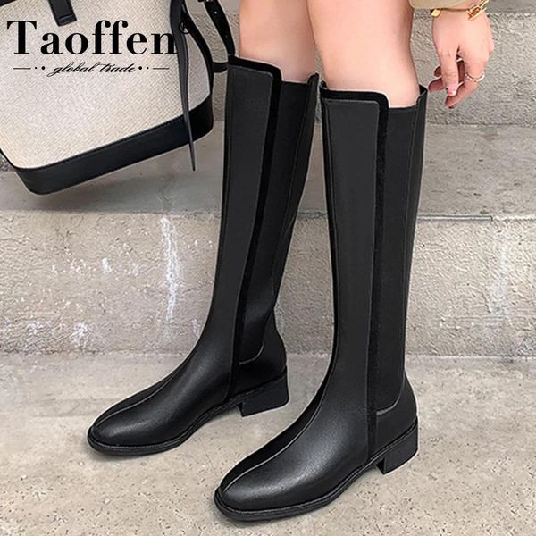 Boots Taoffen Taille 33-40 Arrivée Femmes Long Real Le cuir Hiver Chaussures Femmes Casual Mode Femme Foot Wear Footwear