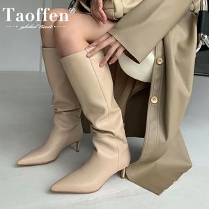 Botas Taoffen, talla 33-43, piel auténtica para mujer, hasta la rodilla, puntiagudas, tacón fino, calzado para fiesta, Club, invierno, para mujer, 230223