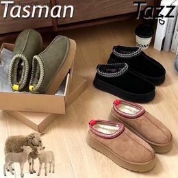 Botas Tasman Zapatillas Tazz Felpa Semilla de mostaza Castaño Piel Diapositivas Piel de oveja Clásico Ultra Mini Plataforma Bota Invierno Mujeres Hombres Q231012