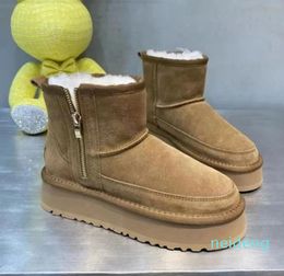 Bottes épais bas neige femmes hiver plate-forme surélevée faux daim velours chaussures chaudes fermeture à glissière cheville pour