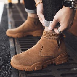 Boots Thick Sole High Top Ankle Men Suede Leather Cowboy Autumn Fashion Military Mens Shoes Casual Tooling