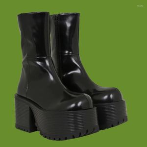 Bottes semelle épaisse cuir cheville chaussures mode femme mi-mollet hiver Ins Botas De Mujer 2023