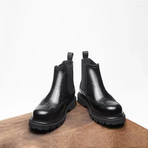 Bottes en cuir à semelles épaisses style décontracté haut de gamme hommes sculptés mode robe d'affaires courte chaussures de travail T