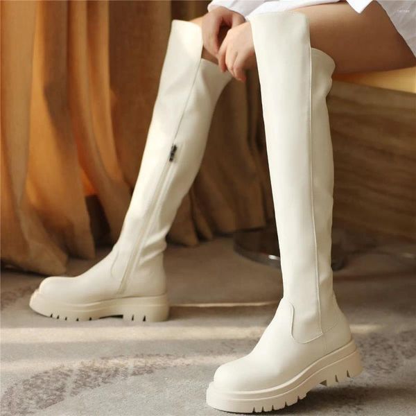 Bottes CHIGH HIGH PUSTH PLUSCES POMMES CHAPOS FEMMES VÉLICATION CUIR SUR LA MOTOBIÈRE MOTO