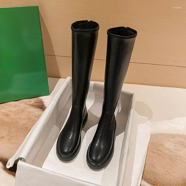 Botas hasta el muslo Zapatos de moda para mujer Elegante Tacón medio Punta redonda Botas largas Botas de diseñador para mujer Calzado hasta la rodilla