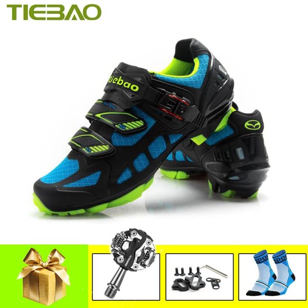 Boots Tiebao Cycling Chaussures Men Femmes Breffable Selflocking Blue Zapatillas Ciclismo Mtb Spd Pédales Sneakers Mountain Bék