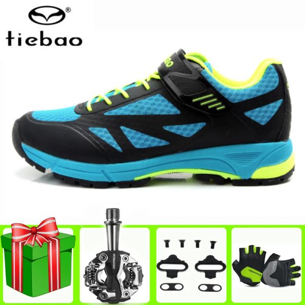 Botas TieBao Pro Leisure Cycling Zapatos de montaña Bike Mtb Men Blue Mountain Bike Sneakers montando en bicicleta Mujeres Triatlón Zapatos