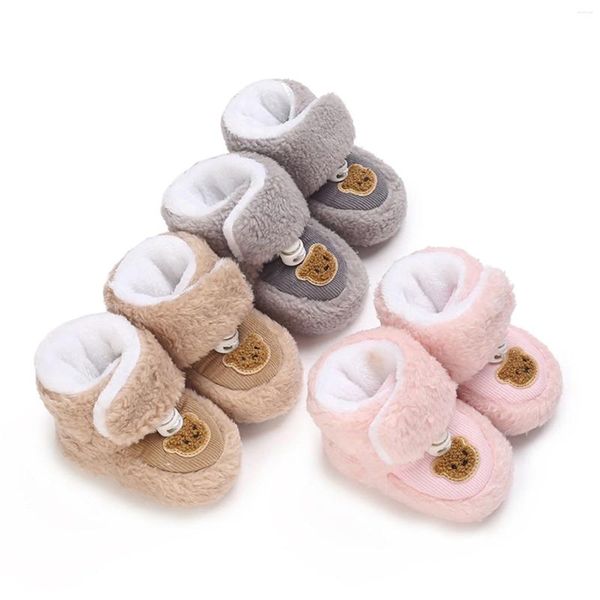 Bottes d'hiver pour bébés filles, chaussures de neige chaudes à motif d'ours, chaussures de marche pour enfants, chaussons pour premiers pas