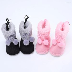 Bottes Enfant Né Bébé Filles Hiver Chaud Mignon Arc En Peluche Pom Chaussures De Neige Marche Pour Bébé